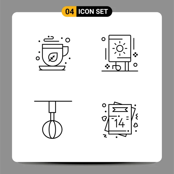 Mobile Interface Line Set Pictograms Green Home Tea Fireworks House — Vector de stock