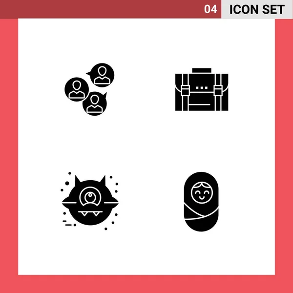 フォーカスグループ マーケティング グループ ビジネス スーツケースの4つの創造的なアイコン現代的な記号とシンボル編集可能なベクトルデザイン要素 — ストックベクタ