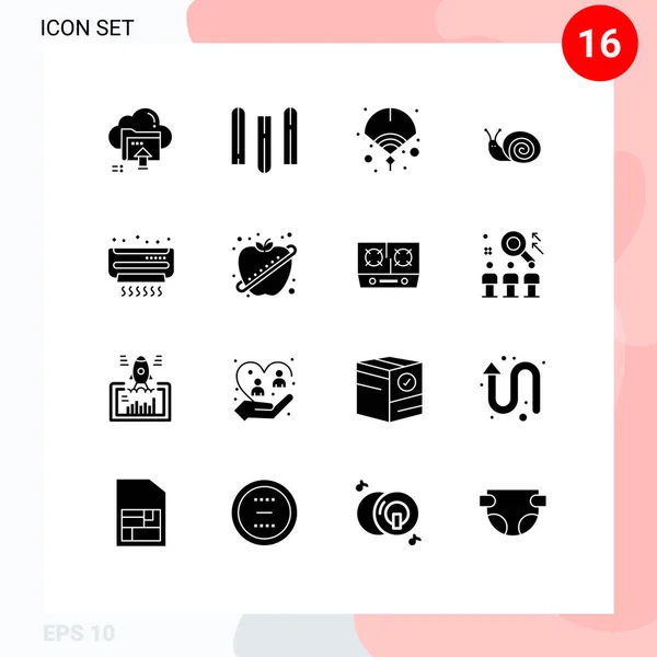 16テーマベクトル固体グリフと空気の編集可能なシンボル 中国語 カタツムリ バグ編集可能なベクトルデザイン要素 — ストックベクタ
