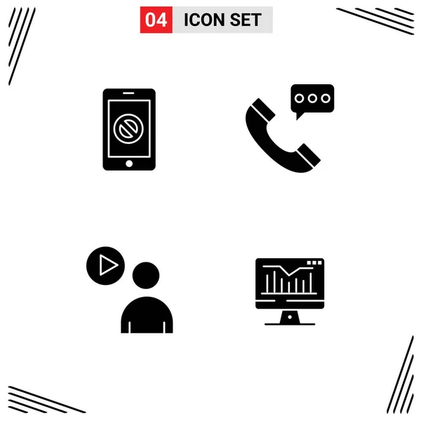 Modern Set Solid Glyphs Symbols Mobile Conversation Communication Play Editable — Stock Vector