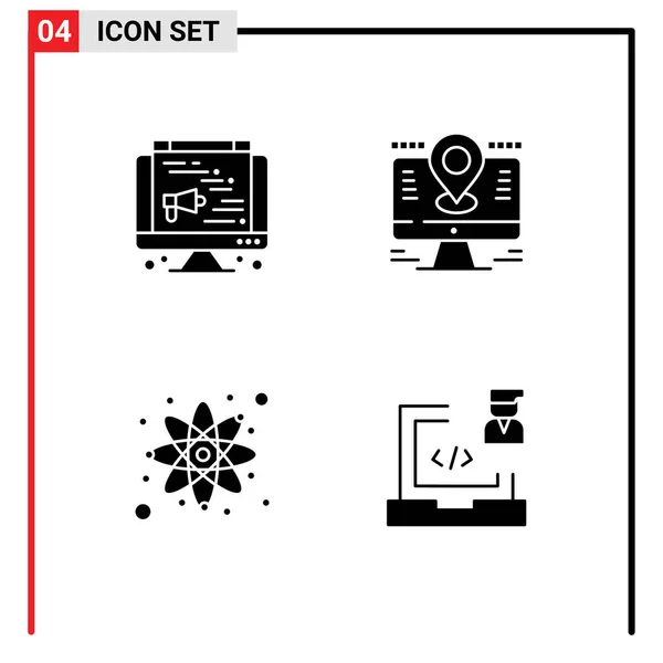 Universal Icon Symbols Group Modern Solid Glyphs Computer Action Map — 스톡 벡터