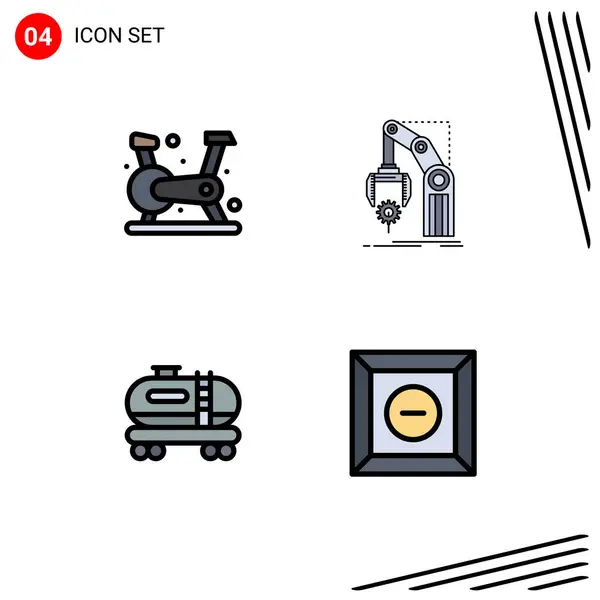 Filledline Flat Color Pack Universal Symbols Cytic Oil Gym Hand — 스톡 벡터