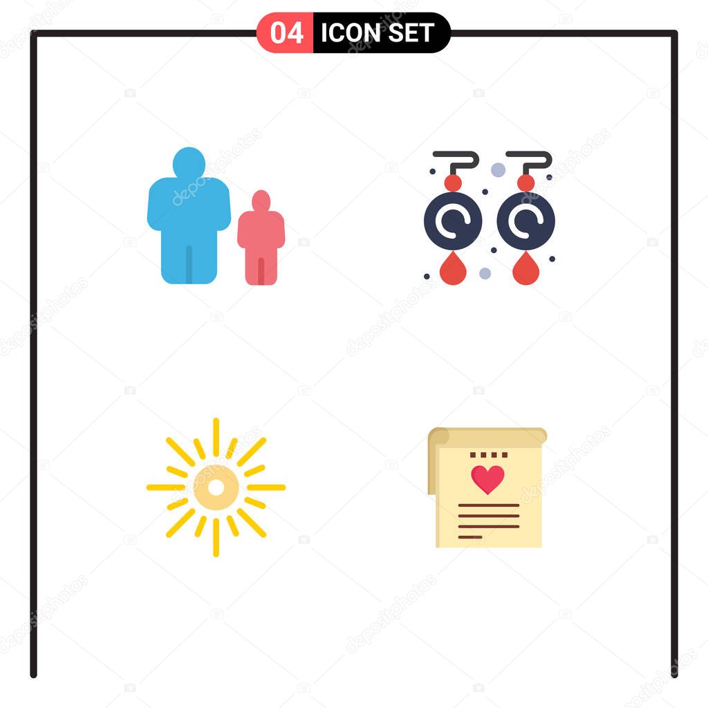 4 User Interface Flat Icon Pack of modern Signs and Symbols of child, light, parental control, jewel, brightness Editable Vector Design Elements