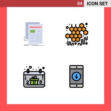 Gazete, takvim, haber bülteni, bal, elle düzenlenebilir vektör tasarım elementleri için 4 Modern Kullanıcı Simgesi Simgesi seti