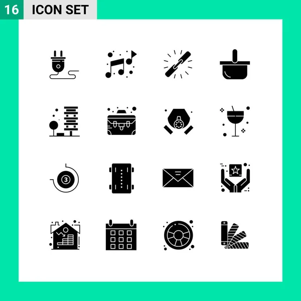 Set Commercial Solid Glyphs Pack Architecture Picnic Connect Holiday Basket — Vector de stock