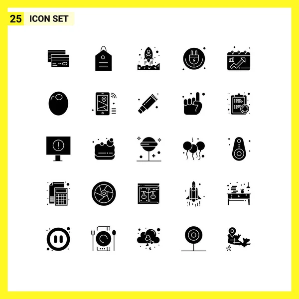 Set Commercial Solid Glyphs Pack Internet Things Plug Money Rocket — Stock Vector