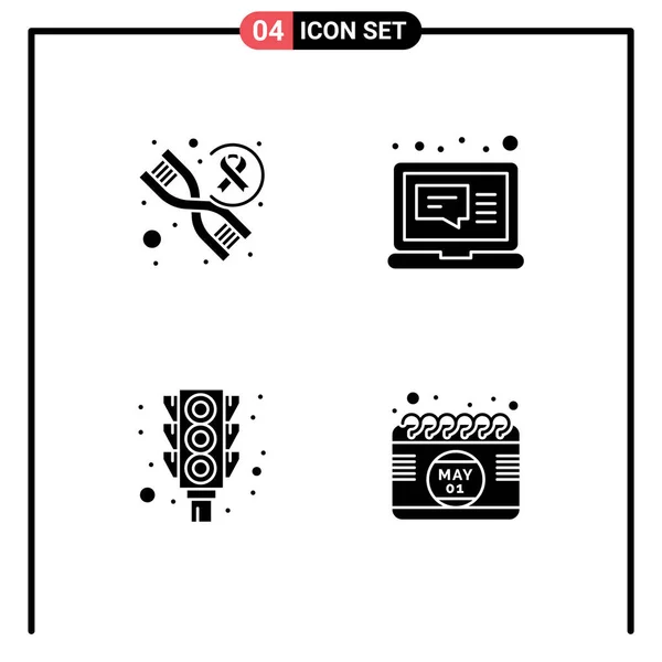 一组用于Dna 通信量 电子邮件 日历可编辑向量设计元素的4个现代Ui图标符号 — 图库矢量图片
