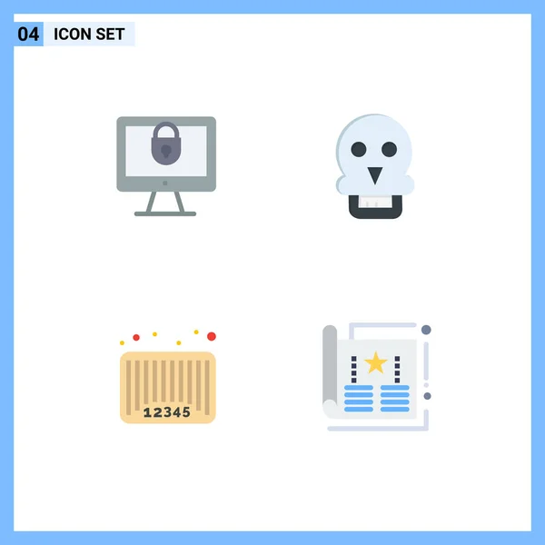 Set Iconos Planos Vectoriales Rejilla Para Computadora Barra Seguridad Médica — Vector de stock