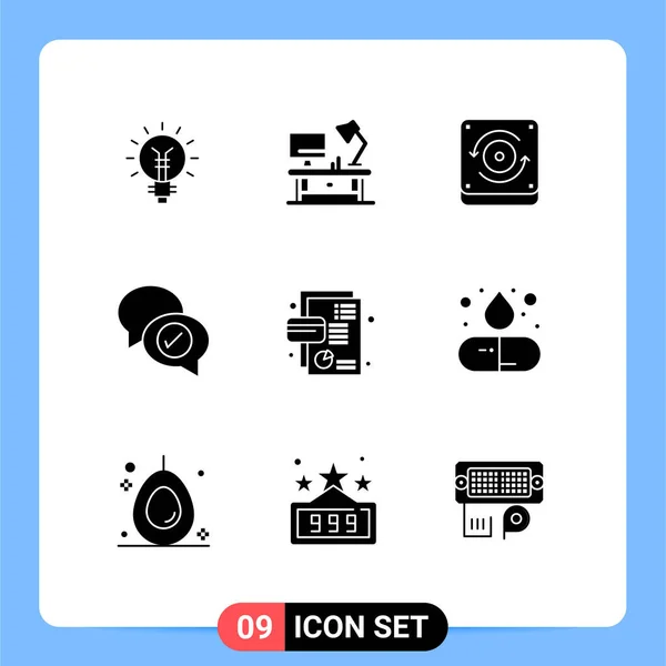 Mobile Interface Solid Glyph Set Pictograms Business Mail Office Table — Stockový vektor