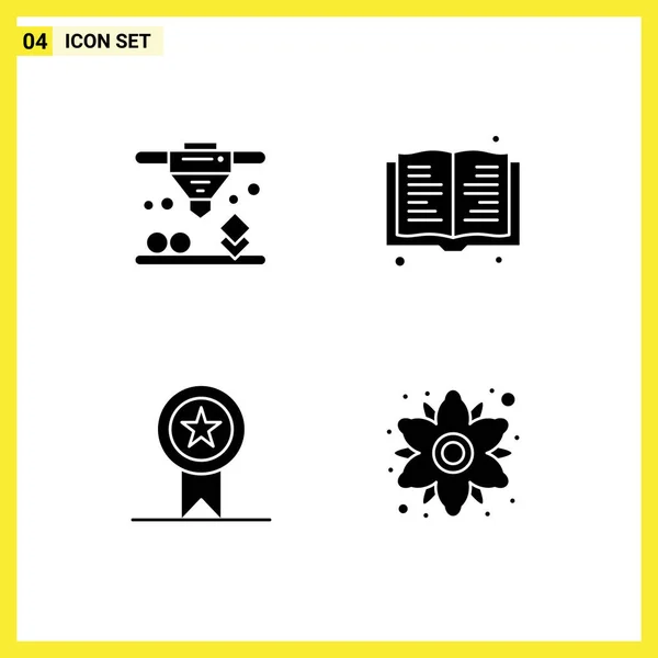 Group Solid Glyphs Signs Symbols Printing Stamp Book Badges Floral — Stock Vector