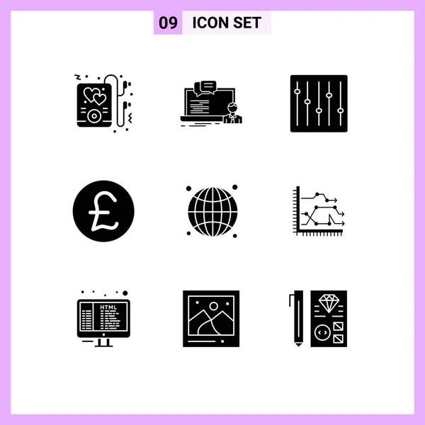 Creative Icons Modern Signs Symbols Seo Globe Controls Money Pound — Stock Vector