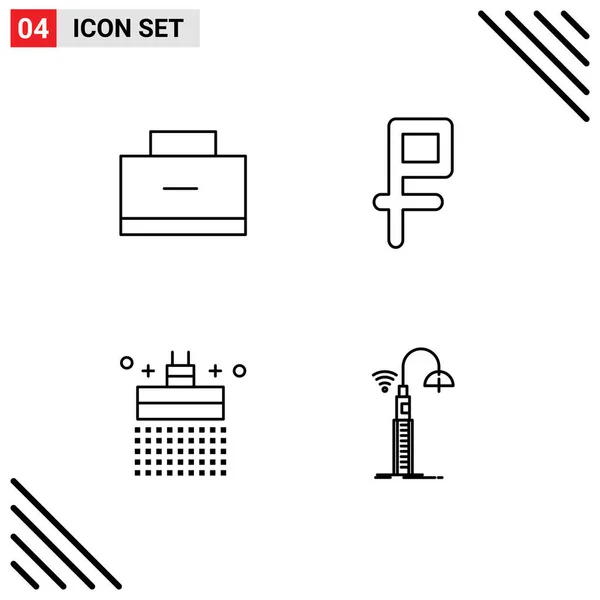 Pictogram Set Egyszerű Töltővonal Lapos Színek Táska Zuhany Iskolatáska Törmelék — Stock Vector