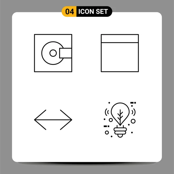 灯泡可编辑矢量设计元件的一套4个简易直线平板着色象形文字 — 图库矢量图片