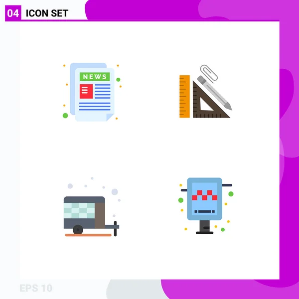 Set Commercial Flat Icons Pack News Clip News Letter Pencil — Stock Vector