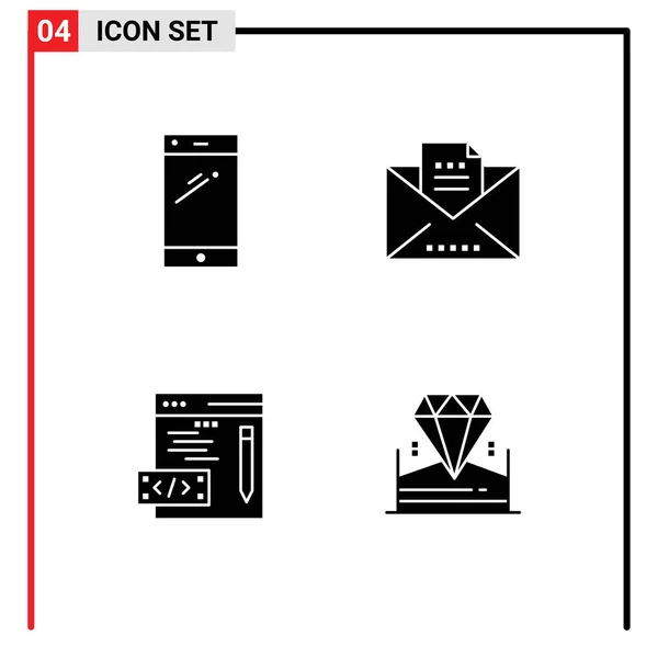 Ensemble Glyphes Solides Universels Pour Applications Web Mobiles Téléphone Codage — Image vectorielle