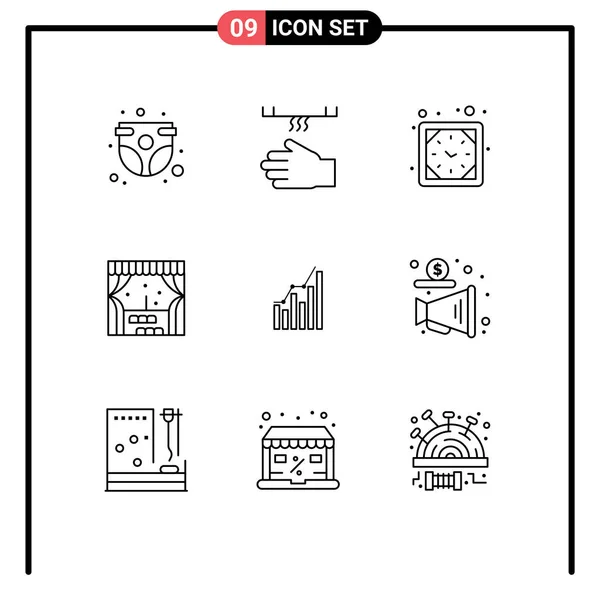 グラフ 乾燥機 壁時計の9創造的な概要のパック編集可能なベクトルデザイン要素 — ストックベクタ