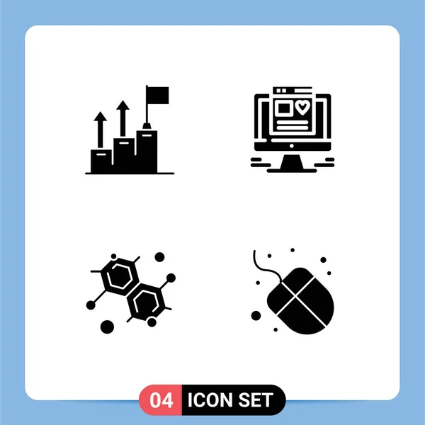 Universal Solid Glyph Signs Symbols Achievement Molecular Marketing Web Computer — Stock Vector