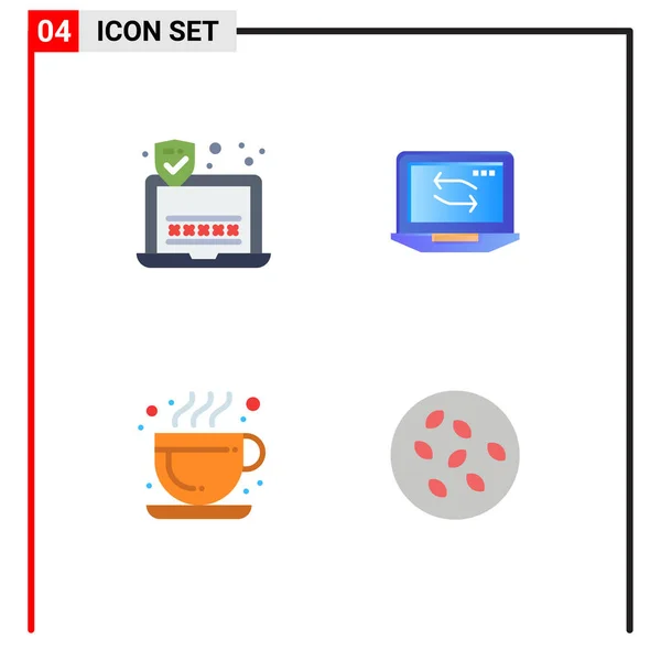 4行符号和密码符号 热咖啡 计算机 可编辑向量设计元素的库存向量包 — 图库矢量图片