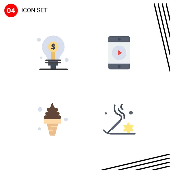 一套四个现代Ui图标的灯泡 冰矢量设计元素符号 — 图库矢量图片