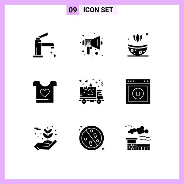 Set Modern Icons Sysymbols Signs Delivery Heart Sound Love Herb — Vector de stock