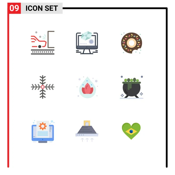 Set Modern Icons Symbols Signs Lotus Winter Drawing Snowflake Christmas — Stock Vector