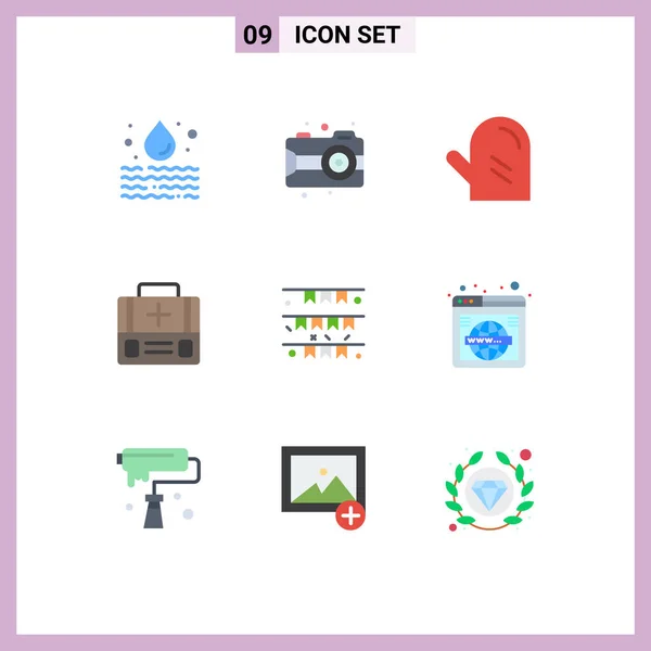 Universal Flat Colors Set Web Mobile Applications Flag Suitcase Drink — Stockový vektor