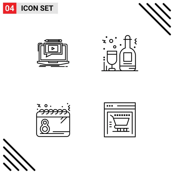 Set Modern Icons Symbols Signs Laptop Calendar Tutorial Alcohol Bottles — Stock Vector