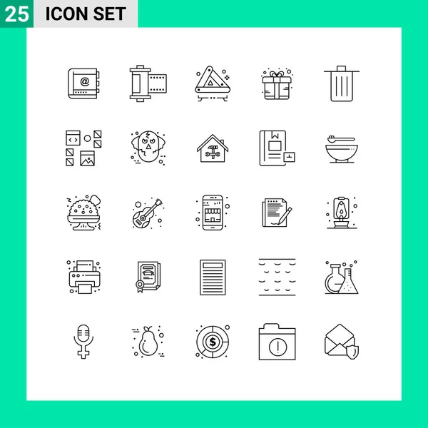 Vector Lines Editable Symbols Gift Box Film Sign Emergency Editable — 스톡 벡터