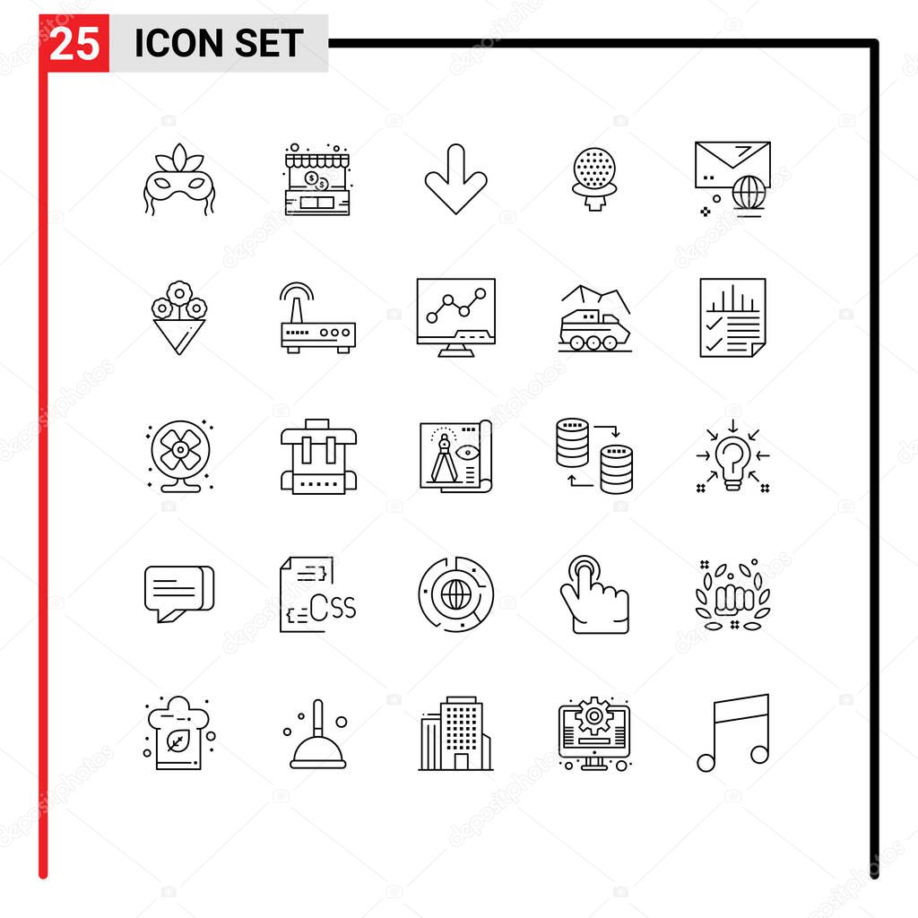 Modern Set of 25 Lines and symbols such as email, hotel, arrow, game, golf Editable Vector Design Elements