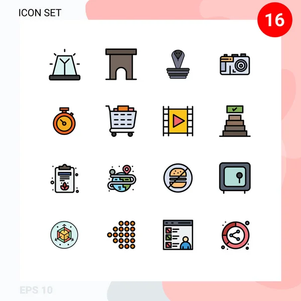 Set Modern Icons Sysymbols Signs Stopwatch Photo Store Design King — Vector de stock