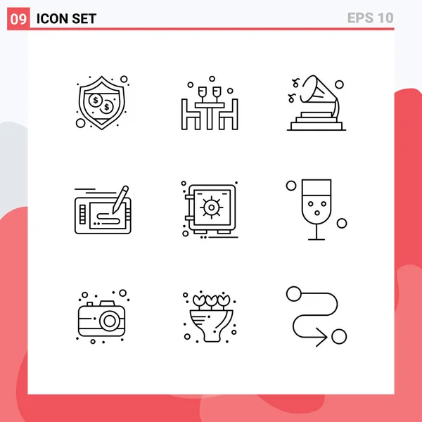 전형적 Vector Outlines Editable Symbols Locker Draw Music Pencil Design — 스톡 벡터