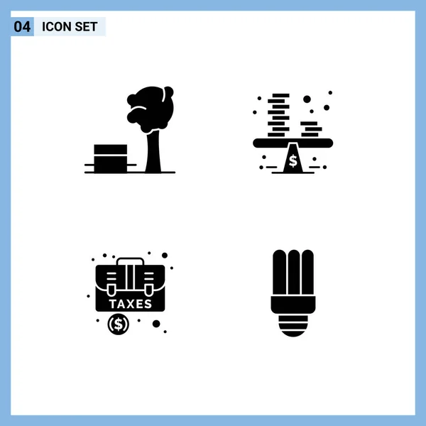 Glyphes Solides Vectoriels Thématiques Symboles Modifiables Banc Comptabilité Arbre Argent — Image vectorielle