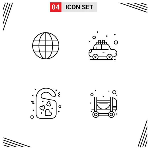 Mobile Interface Line Set Pictograms World Love Ineternet Transport Wedding — Stock Vector