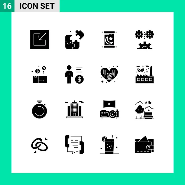 Solid Glyphs Pictograph Package Money Holy Bundle Machine Ization Editable — 스톡 벡터