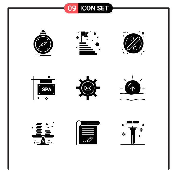 Pictogram Set Van Eenvoudige Solid Glyphs Van Spa Teken Bord — Stockvector