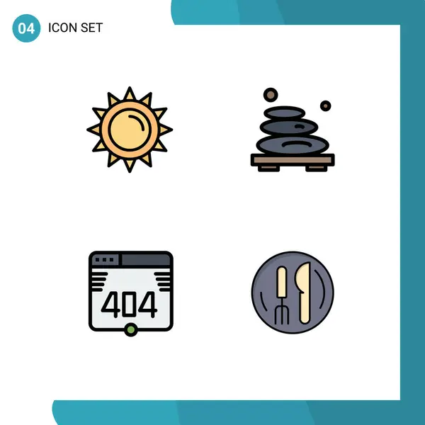 Filledline Flat Color Pack Mit Universellen Symbolen Für Sonne Computer — Stockvektor