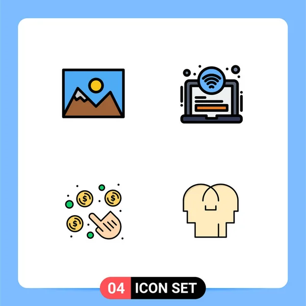 Creative Icons Современные Знаки Символы Ландшафта Оплата Фотография Ноутбук Деньги — стоковый вектор