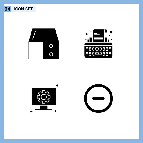 Set Von Vektor Solid Glyphen Grid Für Büro Computer Schreibtisch — Stockvektor