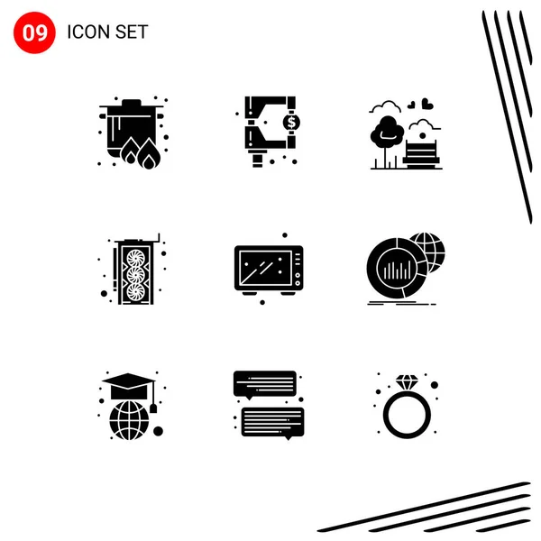 Mobile Interface Solid Glyph Set Pictograms Cooking Hardware Park Graphic — Stock Vector