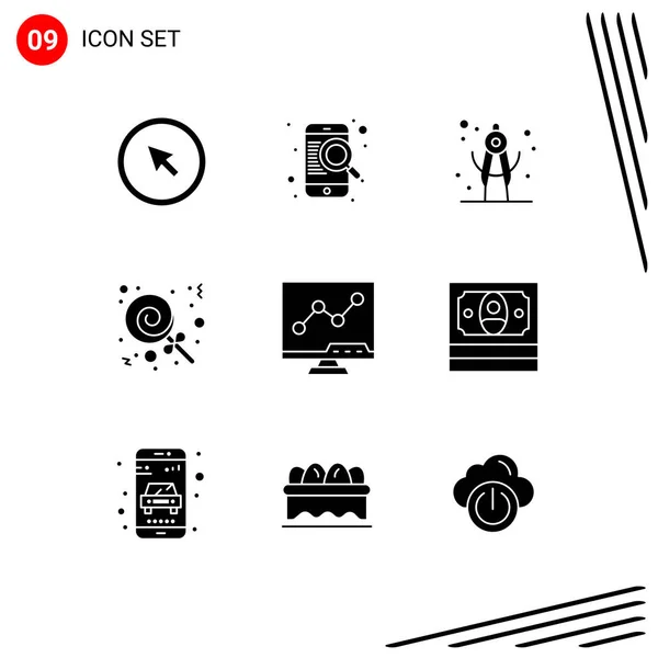 Pictogram Set Simple Solid Glyphs Lcd Analytic Line Bonbóny Bonbóny — Stockový vektor