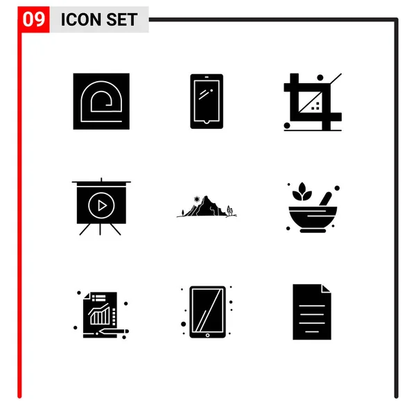 ビデオ ボード アンドロイド プログラミング デザインのための9つの商用ソリッドグリフパックのセット編集可能なベクトルデザイン要素 — ストックベクタ