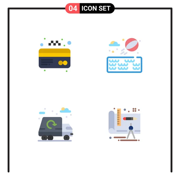 Modern Set Flat Icons Pictograph Atm Truck Beach Ball City - Stok Vektor