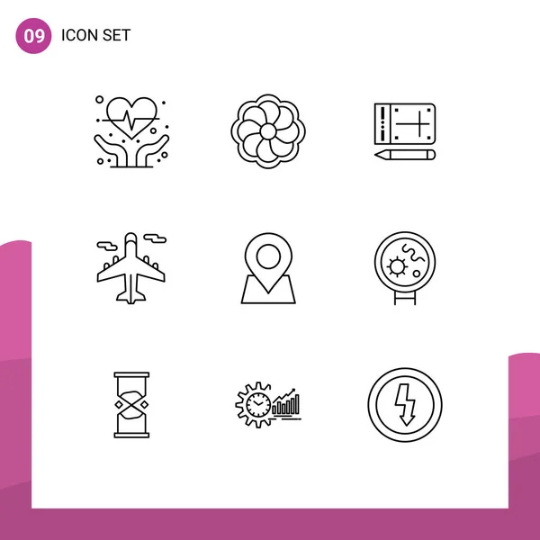 Modern Set Outlines Symbols Pin Map Online Location Transport Editable — Stock Vector