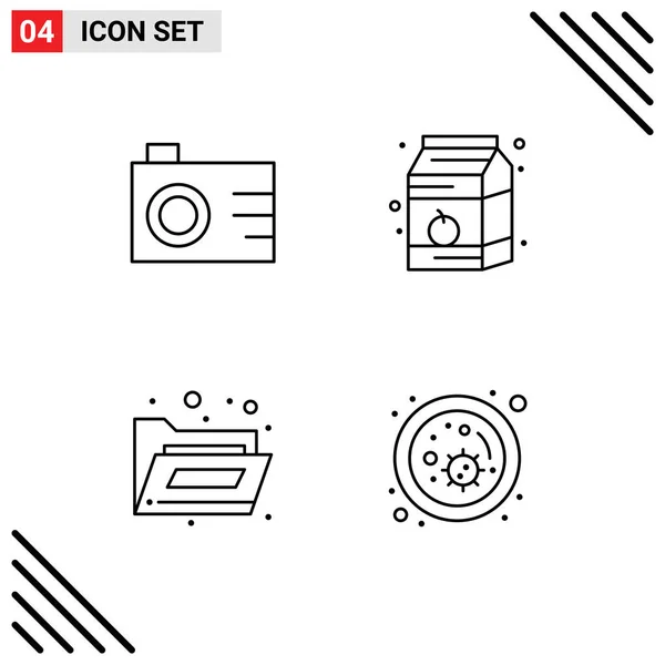 Set Modern Icons Symbols Signs Camera Storage Breakfast Milk Biology — Stock Vector