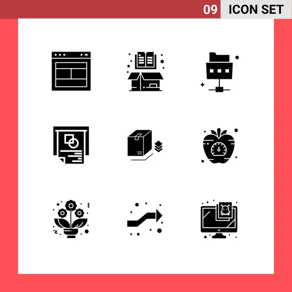 Universal Icon Symbols Group Modern Solid Glyphs Box Παρουσίαση Item — Διανυσματικό Αρχείο