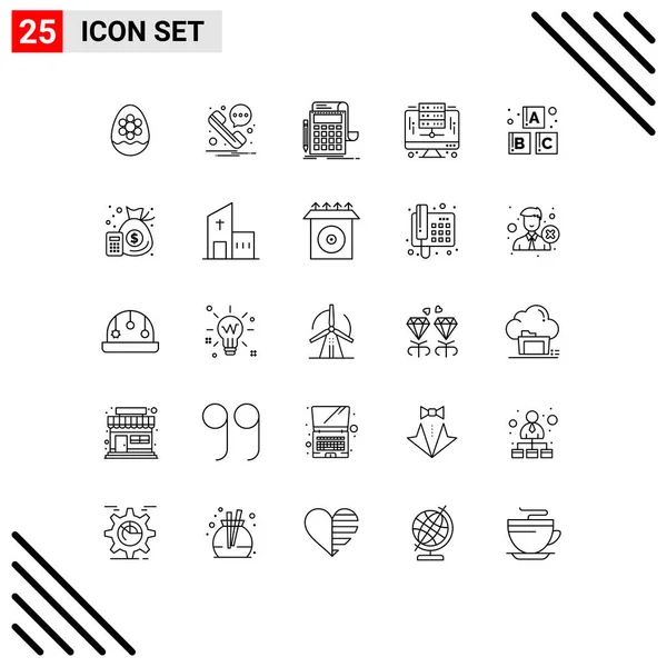 Universal Icon Symbols Group Modern Lines Alphabet Database Accounting Digital — Stock Vector