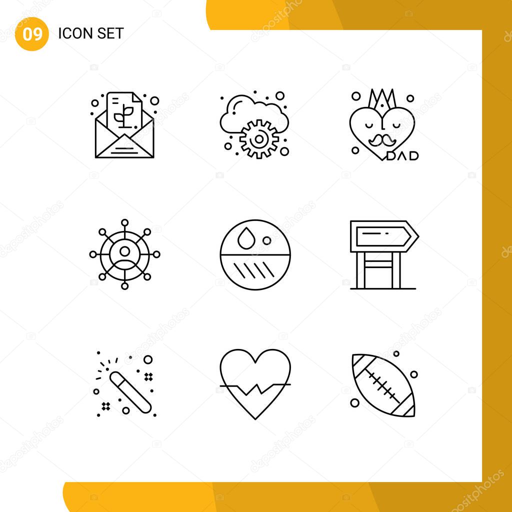 Pack of 9 Modern Outlines Signs and Symbols for Web Print Media such as skin, dermatology, dad, dermatologist, networking Editable Vector Design Elements