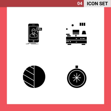 4 Evrensel Katı İşaret İşaretleri sohbet, düzenleme, mobil, çekmeceler, gölge düzenlenebilir vektör tasarım elementleri