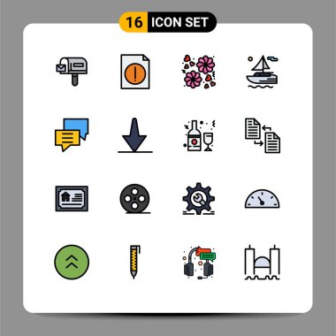 16 Temel Düz Renk Kullanıcı Arayüzü Paketi Ok, tartışma, aşk, müşteri, kabarcıklar Düzenlenebilir Yaratıcı Vektör Tasarım Elemanları