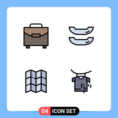 Web siteleri Mobil ve Uygulamalar için 4 Dosya Çizgisi Düz Renk kavramı dijital, giysiler, çanta, harita, asılı Düzenlenebilir Vektör Tasarım Elemanları